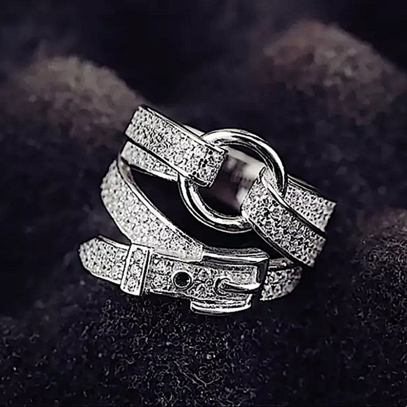 STERLING SILVER BUCKLE ZIRCON RING - Picture 6 of 14